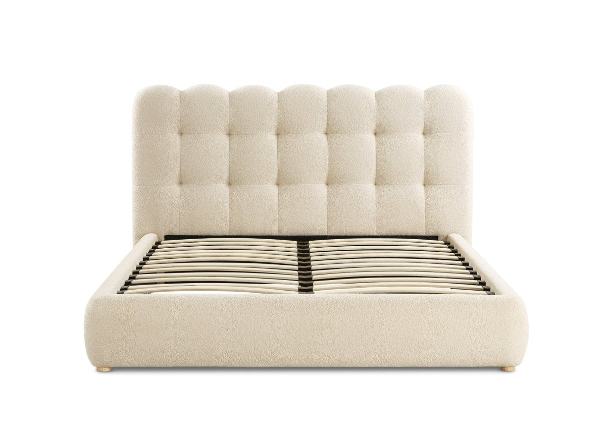 Lit double en tissu bouclette beige 160x200cm BISCUIT - DécoInParis