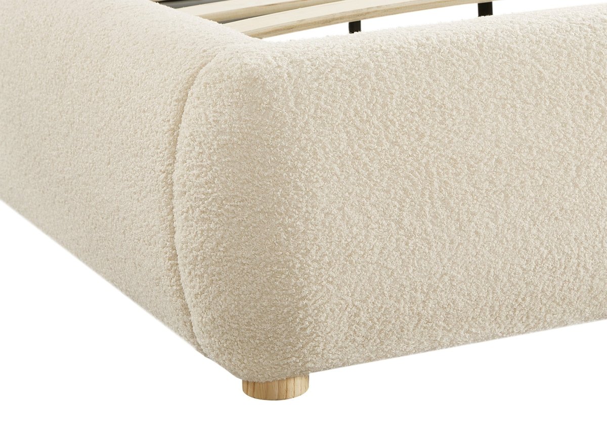 Lit double en tissu bouclette beige 160x200cm BISCUIT - DécoInParis