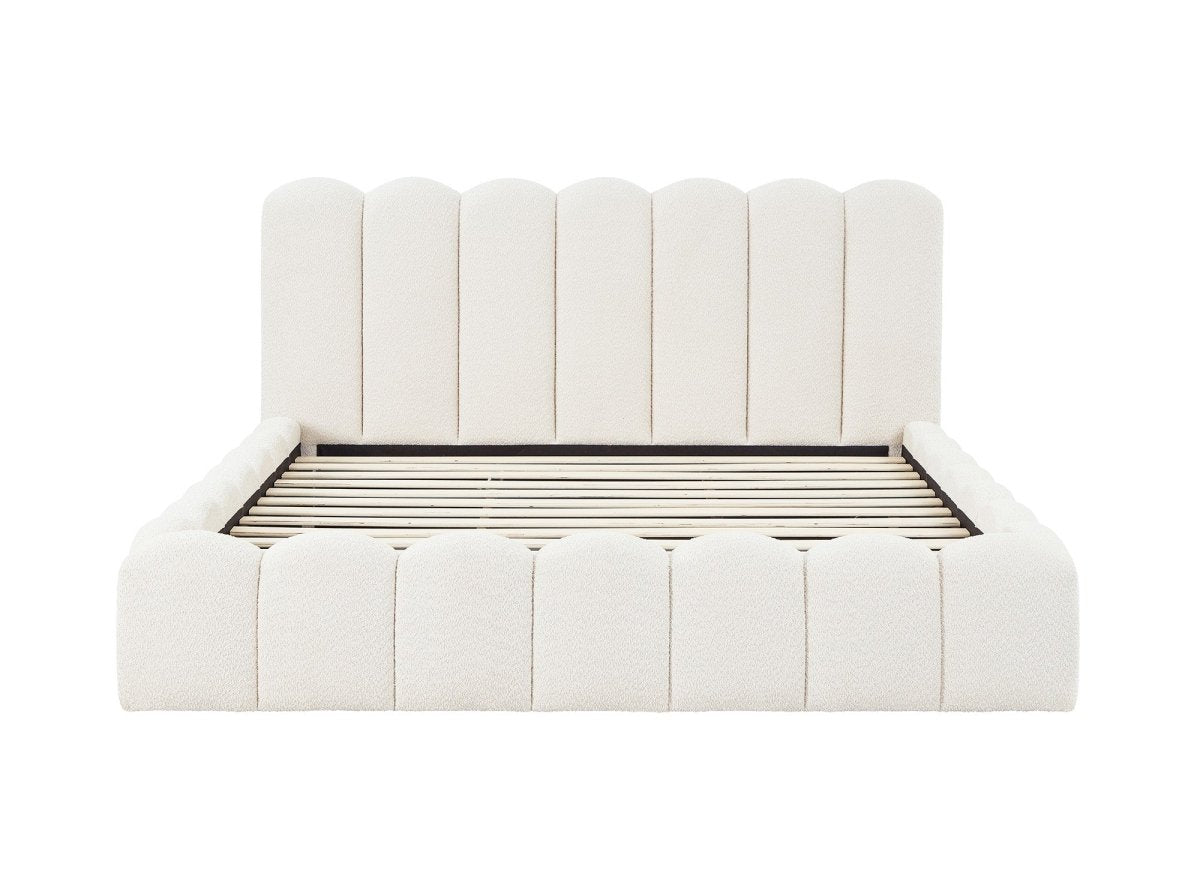 Lit double en tissu bouclette beige 180x200 cm RITA - DécoInParis