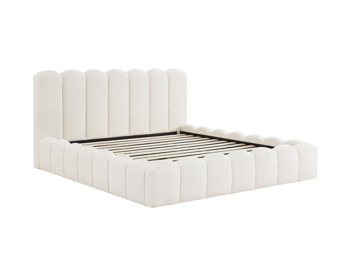 Lit double en tissu bouclette beige 180x200 cm RITA - DécoInParis