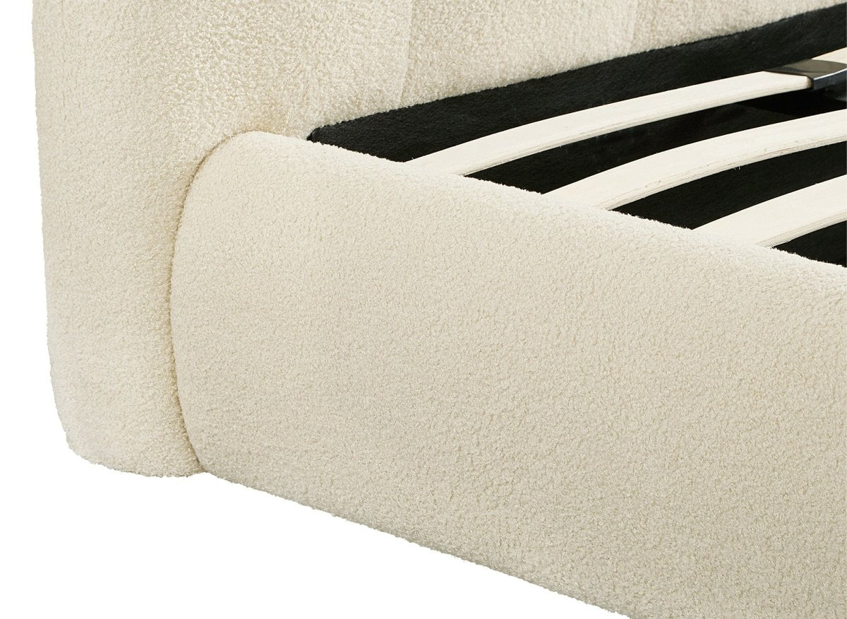 Lit double en tissu bouclette beige 180x200cm BISCUIT - DécoInParis