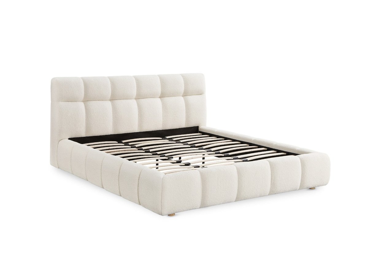 Lit double en tissu bouclette écru 140x190 cm GEORGINA - DécoInParis