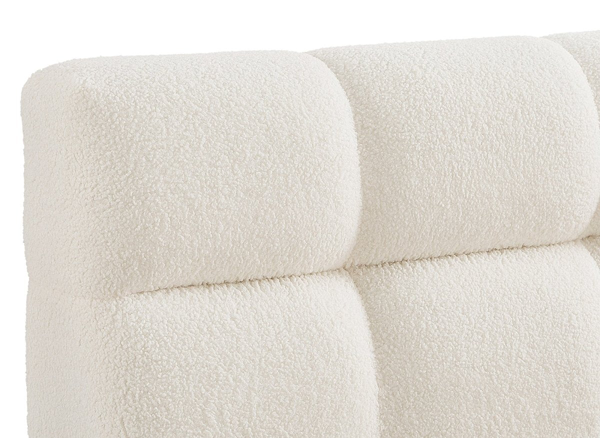 Lit double en tissu bouclette écru 140x190 cm GEORGINA - DécoInParis