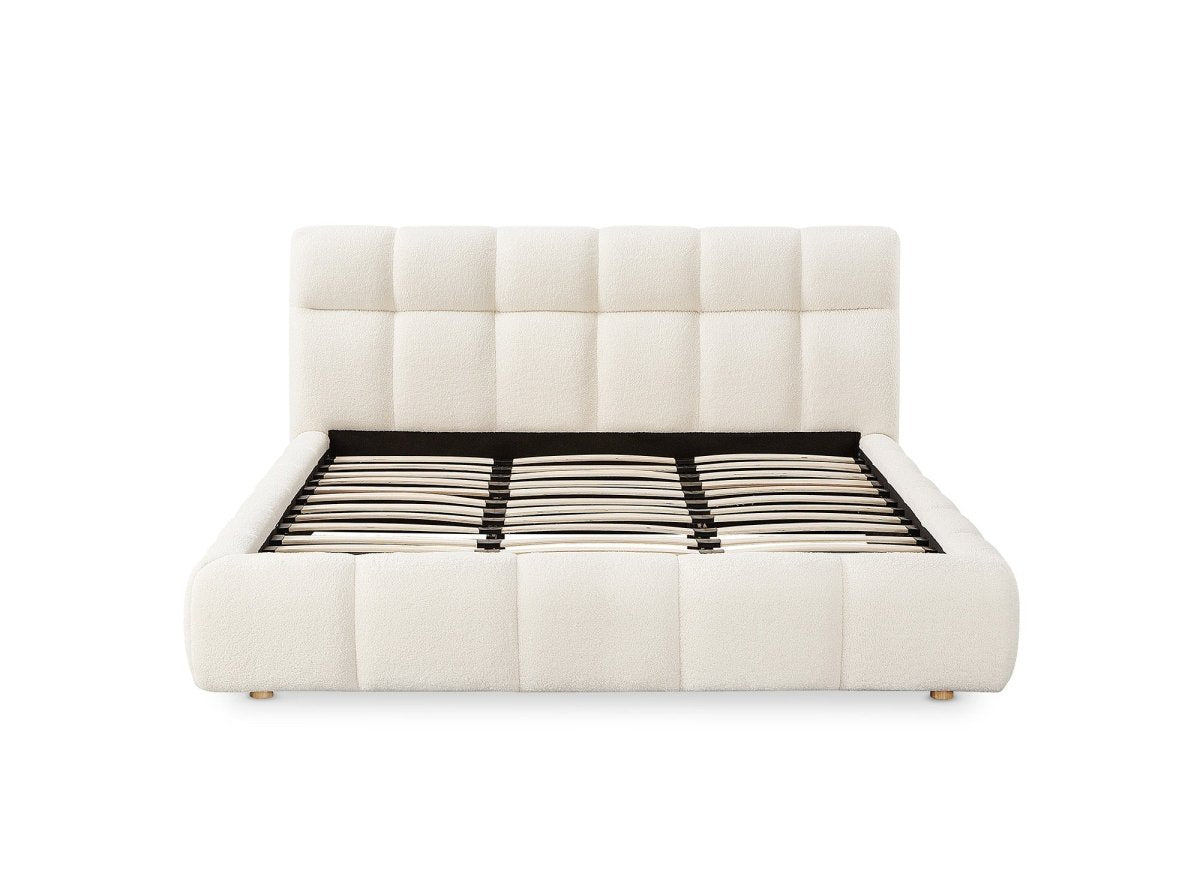 Lit double en tissu bouclette écru 140x190 cm GEORGINA - DécoInParis