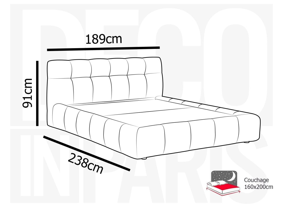 Lit double en tissu bouclette écru 160x200 cm GEORGINA - DécoInParis