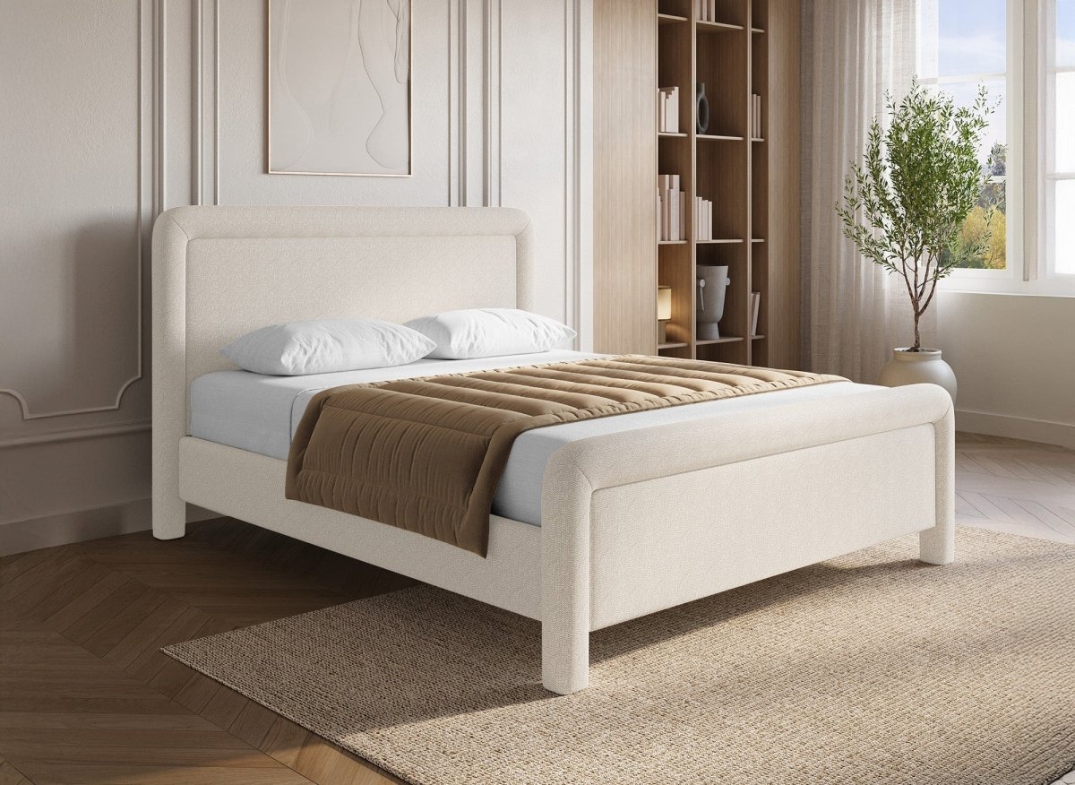 Lit double en tissu doux beige 140 x190 cm ANELA - DécoInParis