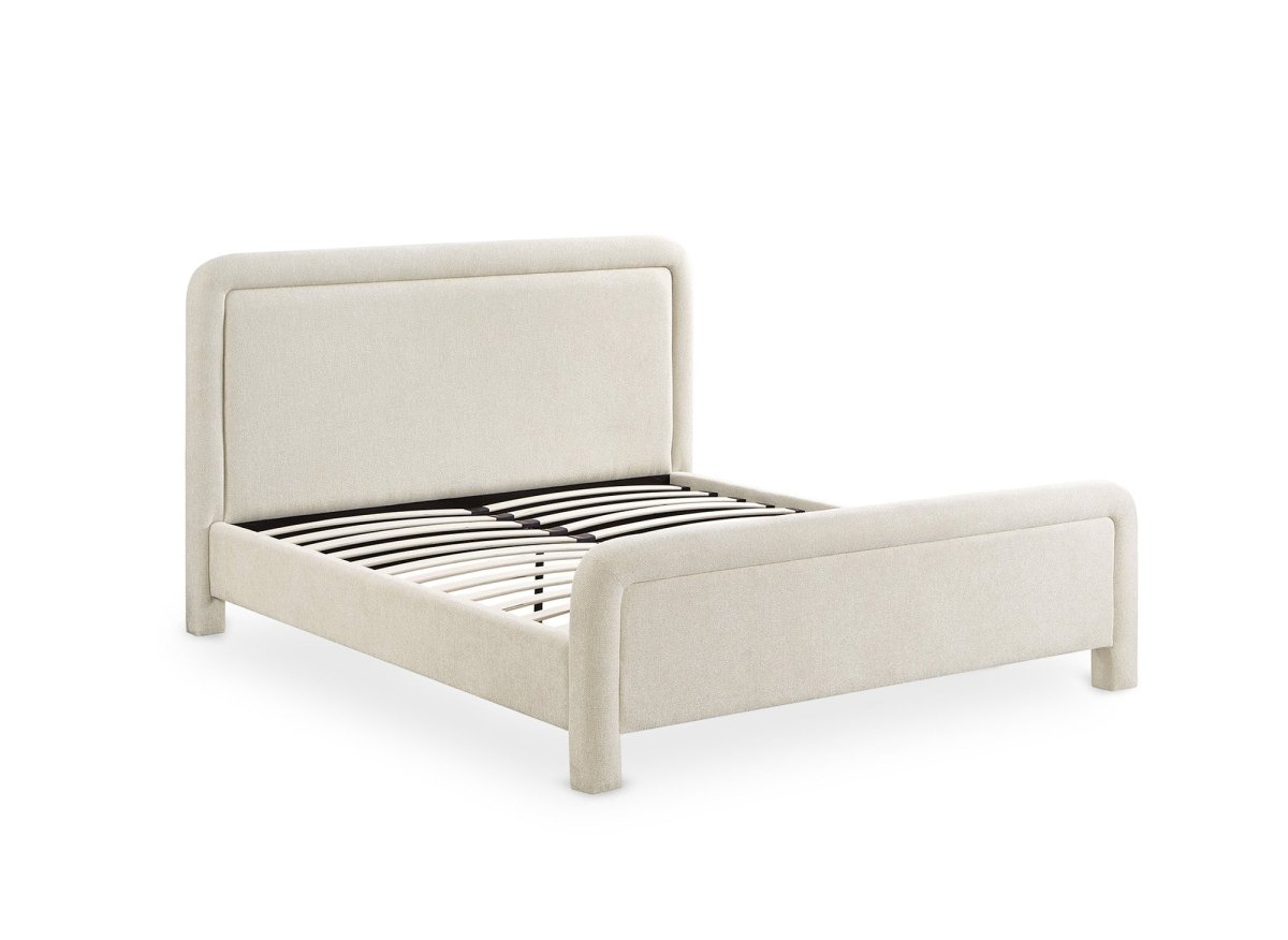 Lit double en tissu doux beige 140 x190 cm ANELA - DécoInParis