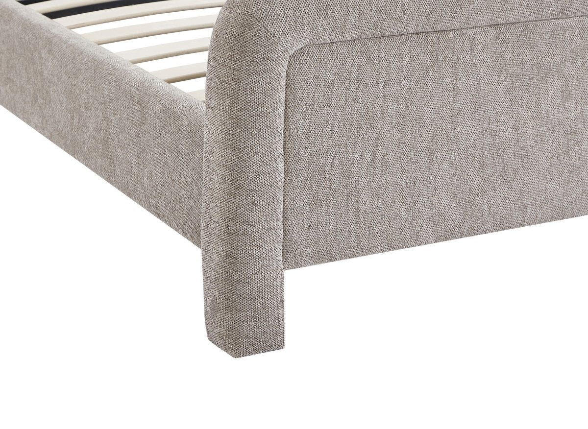 Lit double en tissu doux taupe 140 x190 cm ANELA - DécoInParis