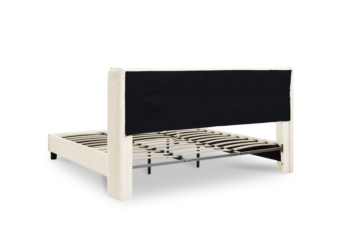 Lit double en tissu effet peau de mouton beige 160x200 cm KAYDEN - DécoInParis