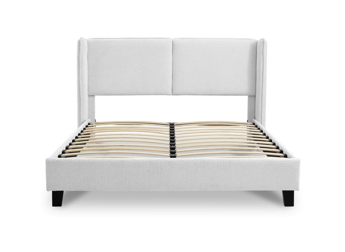 Lit double en tissu effet peau de mouton gris clair 140x190 cm KAYDEN - DécoInParis