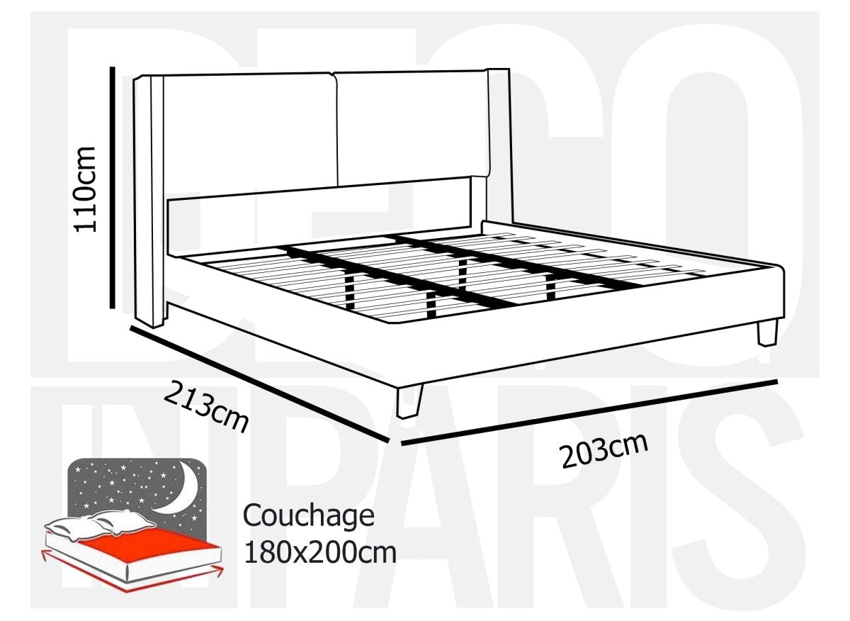 Lit double en tissu effet peau de mouton gris clair 180x200 cm KAYDEN - DécoInParis