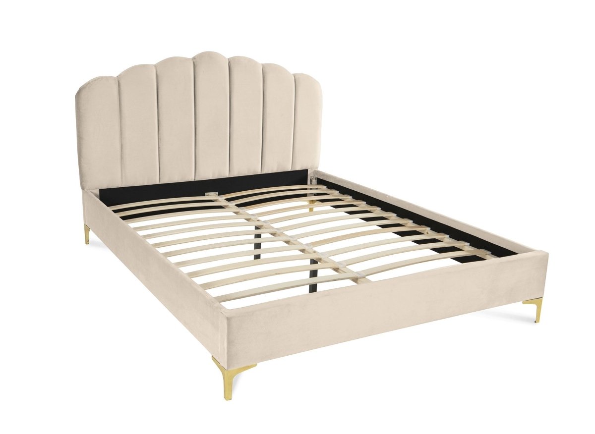 Lit double en velours beige 140x190 cm MARION - DécoInParis