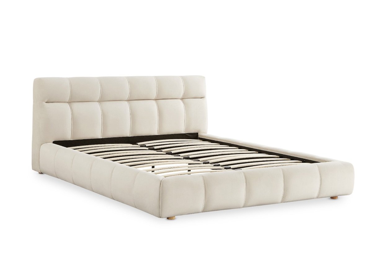 Lit double en velours beige 180x200 cm GEORGINA - DécoInParis