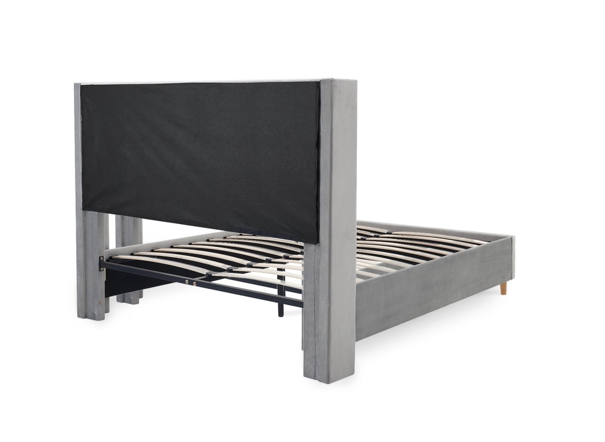 Lit double en velours capitonné gris MAREVA 140x190 cm - DécoInParis