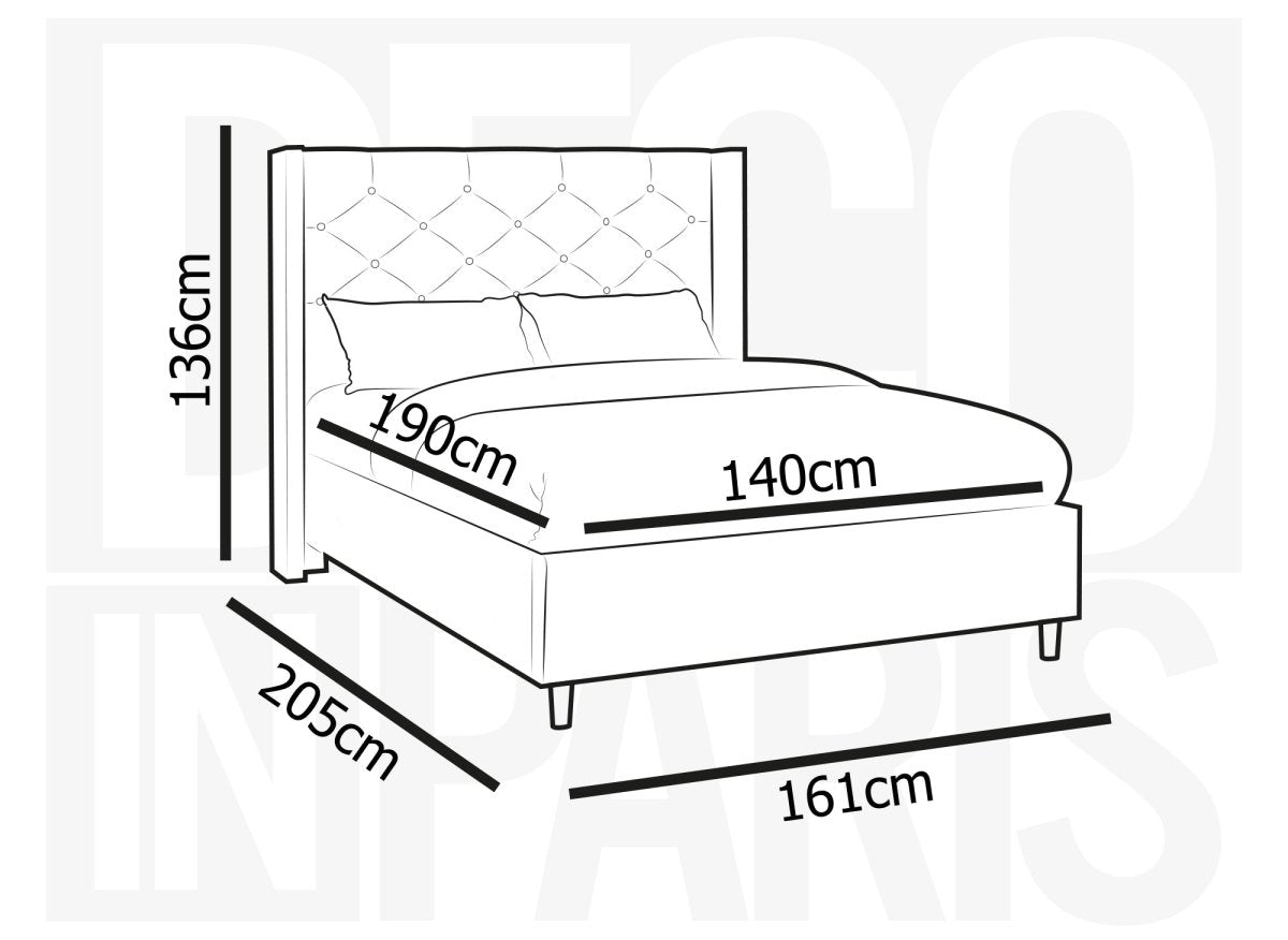 Lit double en velours capitonné gris MAREVA 140x190 cm - DécoInParis