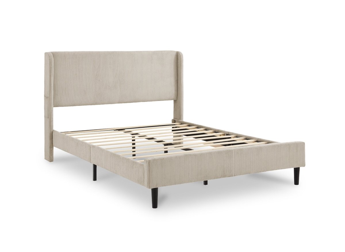 Lit double en velours côtelé épais taupe 140x190cm LEVY - DécoInParis