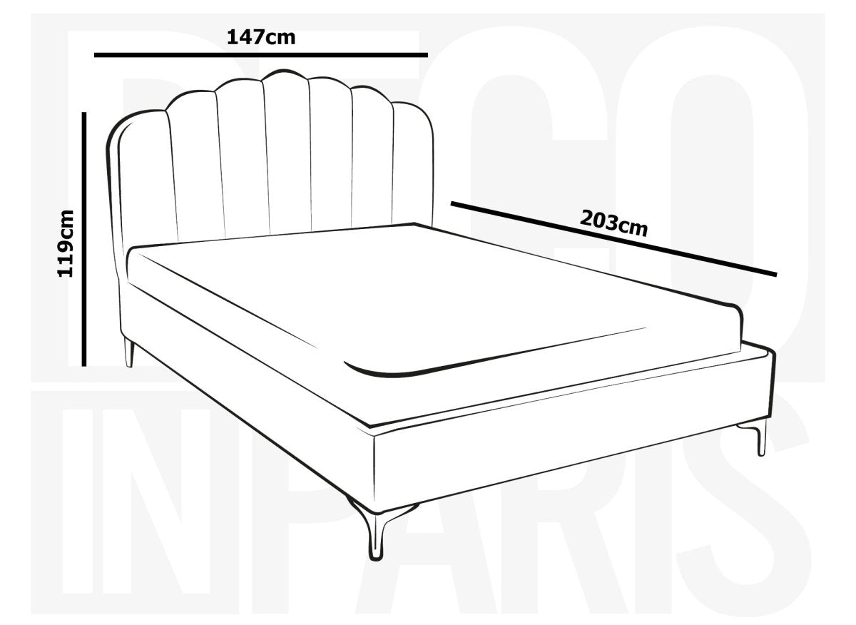 Lit double en velours gris 140x190 cm MARION - DécoInParis