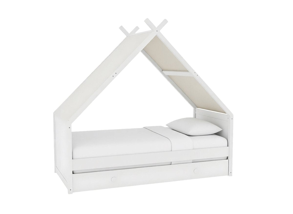 Lit gigogne cabane en bois blanc 90 x 190 cm LIMEO - DécoInParis