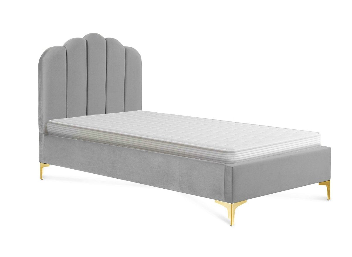 Lit simple en velours gris 90x190 cm MARION - DécoInParis