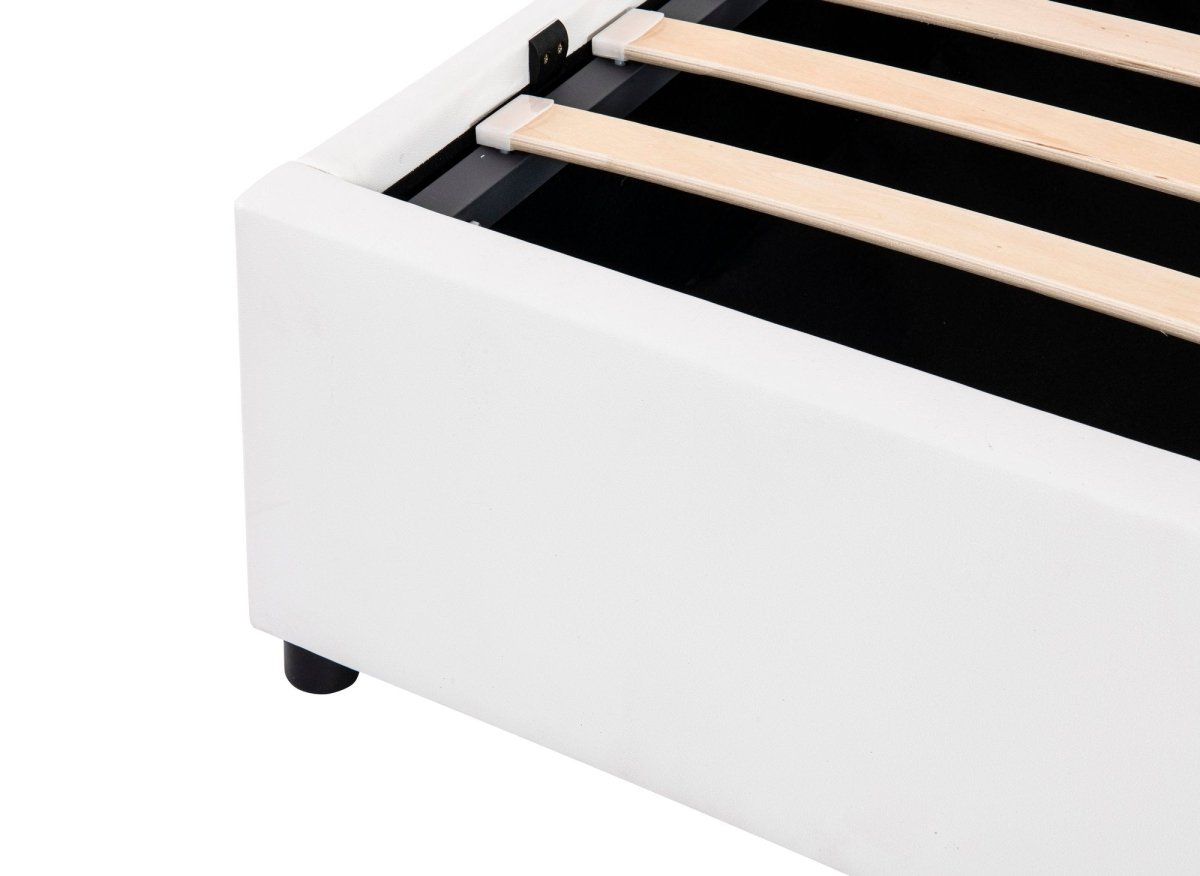 Lit sommier relevable avec coffre en simili cuir blanc 140x190 cm LIZBAN - DécoInParis