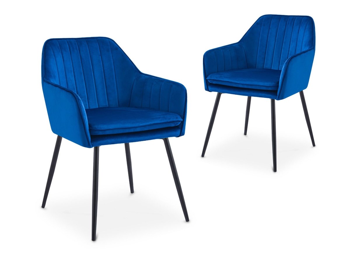 Lot de 2 chaises avec accoudoirs en velours bleu pieds noirs EDWIGE - DécoInParis