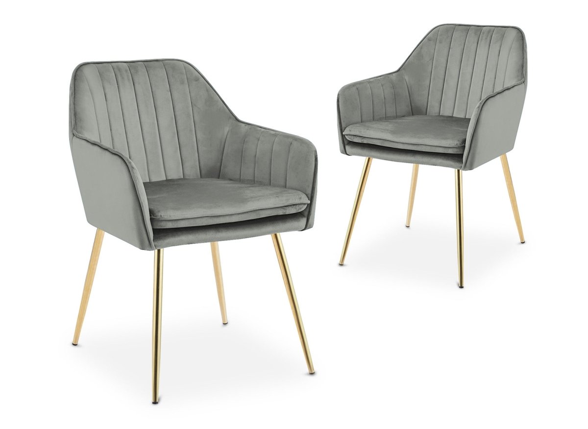 Lot de 2 chaises avec accoudoirs en velours gris EDWIGE - DécoInParis