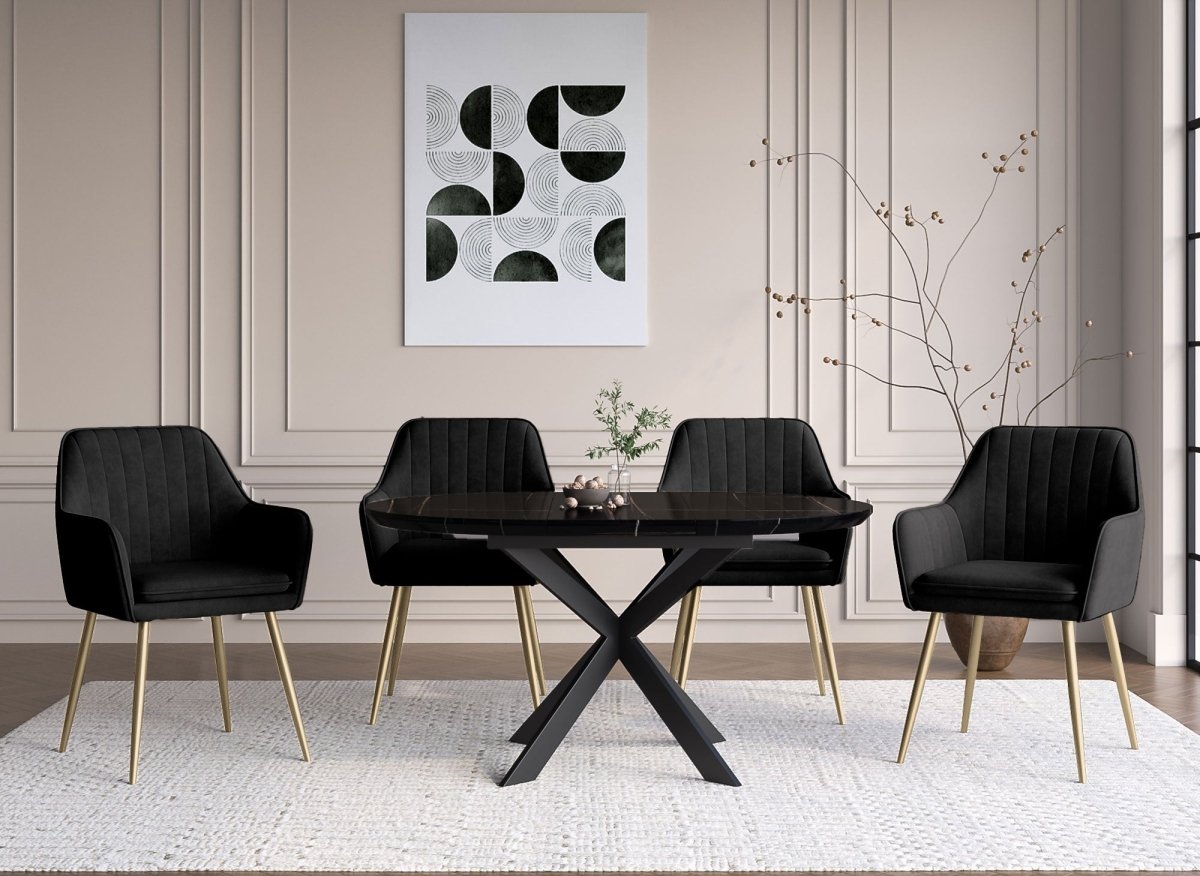 Lot de 2 chaises avec accoudoirs en velours noir pieds noirs EDWIGE - DécoInParis