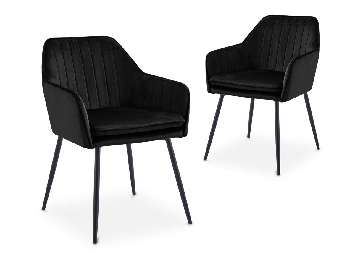 Lot de 2 chaises avec accoudoirs en velours noir pieds noirs EDWIGE - DécoInParis