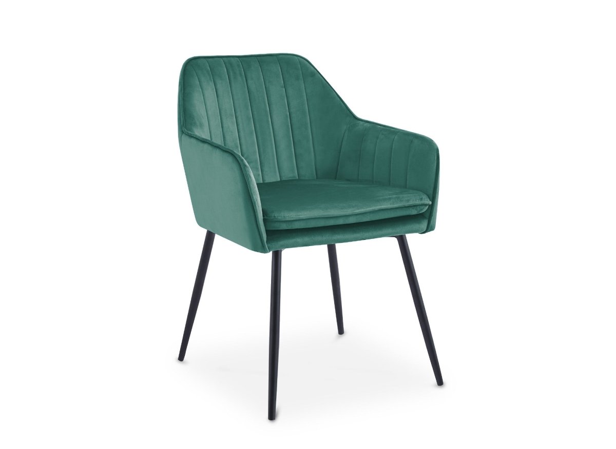Lot de 2 chaises avec accoudoirs en velours vert pieds noirs EDWIGE - DécoInParis