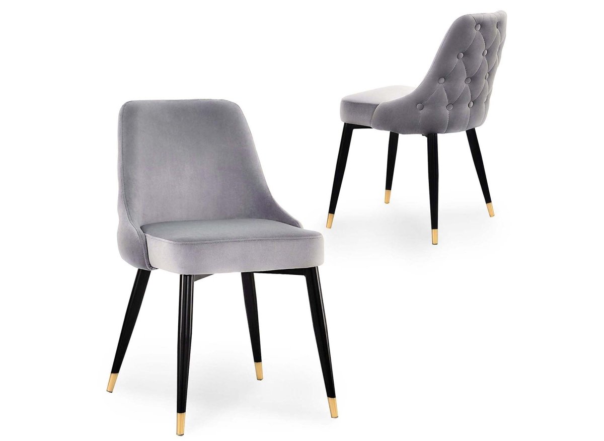 Lot de 2 chaises capitonnées en velours gris DORINA - DécoInParis