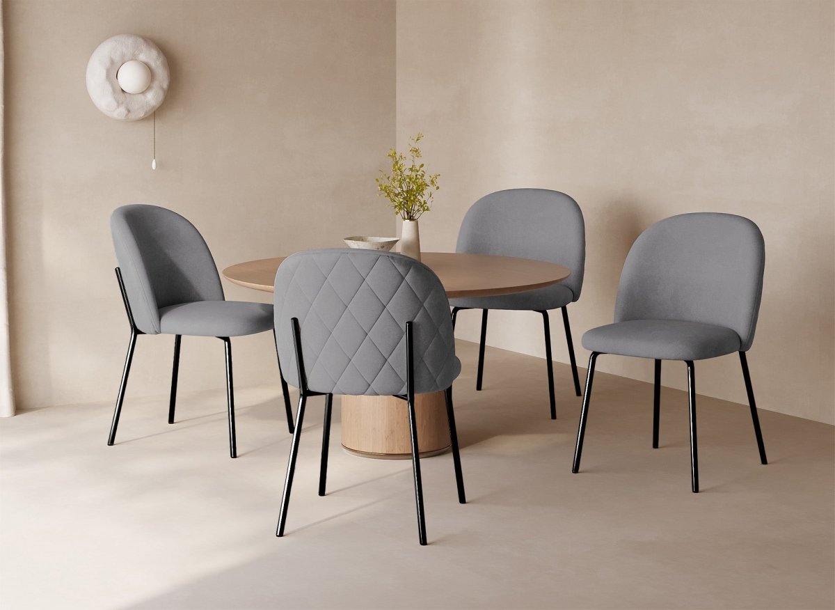 Lot de 2 chaises design en velours gris pieds noirs KENNETH - DécoInParis