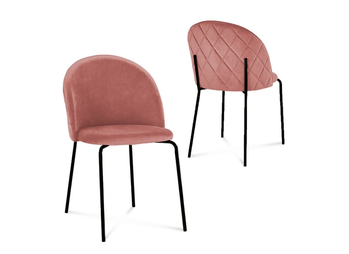 Lot de 2 chaises design en velours rose pieds noirs KENNETH - DécoInParis