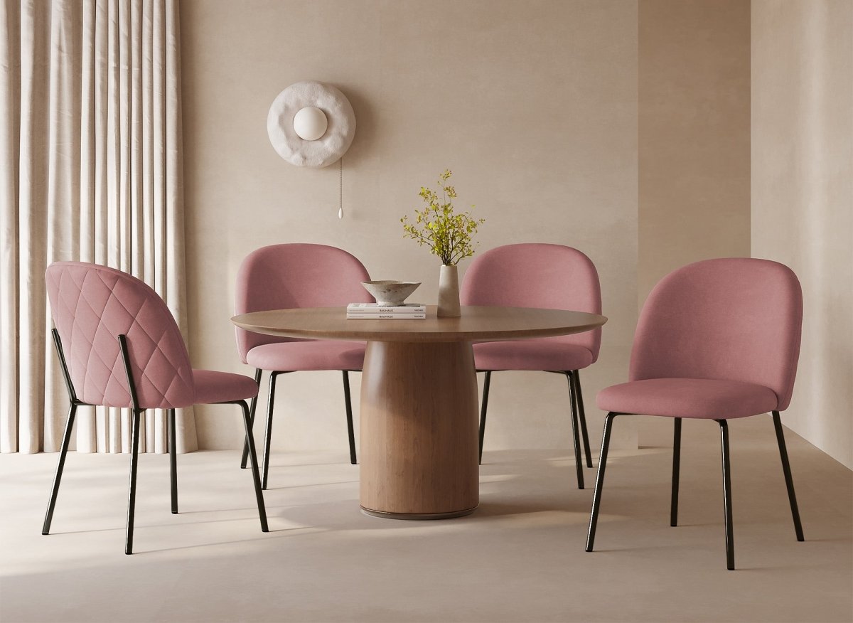 Lot de 2 chaises design en velours rose pieds noirs KENNETH - DécoInParis