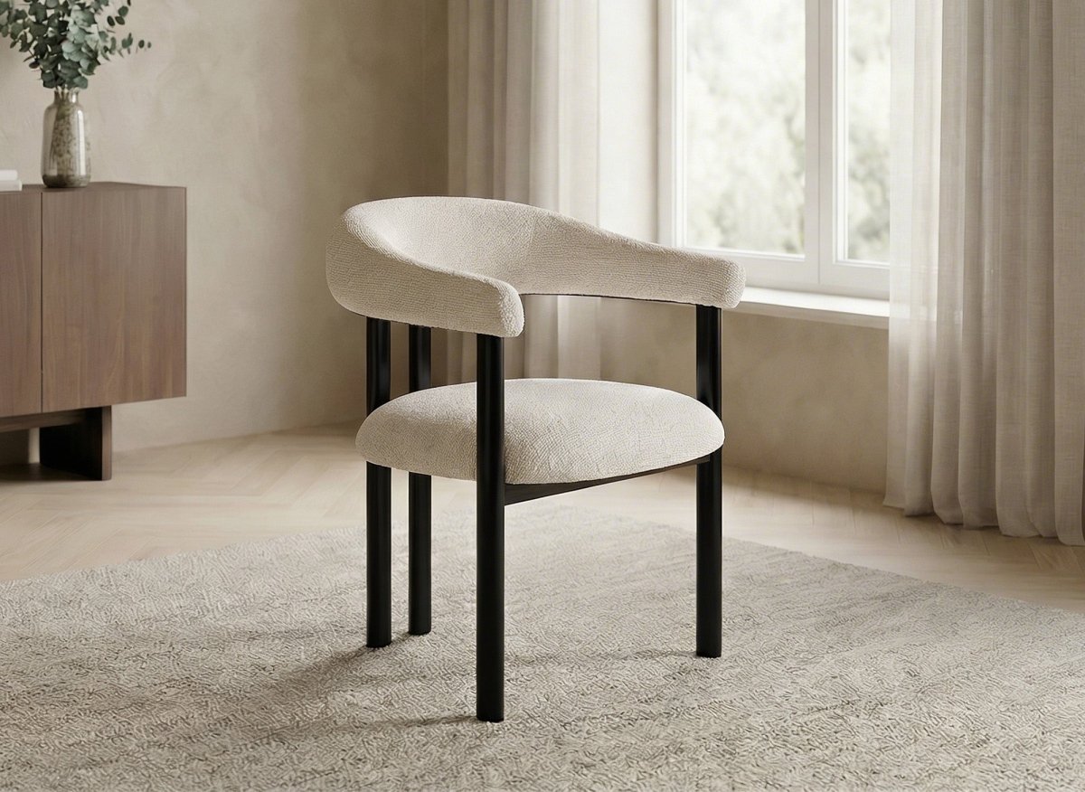 Lot de 2 chaises en tissu texturé écru pieds en métal noir ADRIANA - DécoInParis