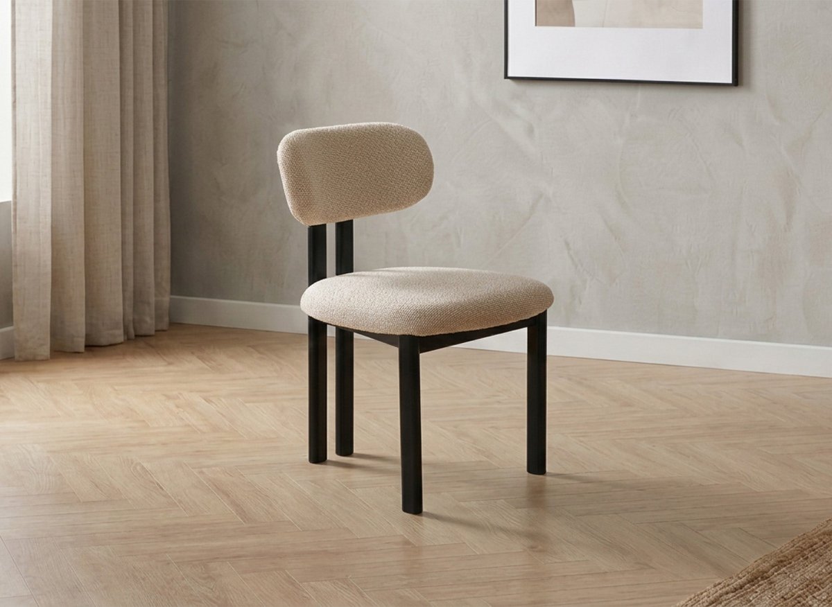 Lot de 2 chaises en tissu texturé écru pieds en métal noir LEONA - DécoInParis