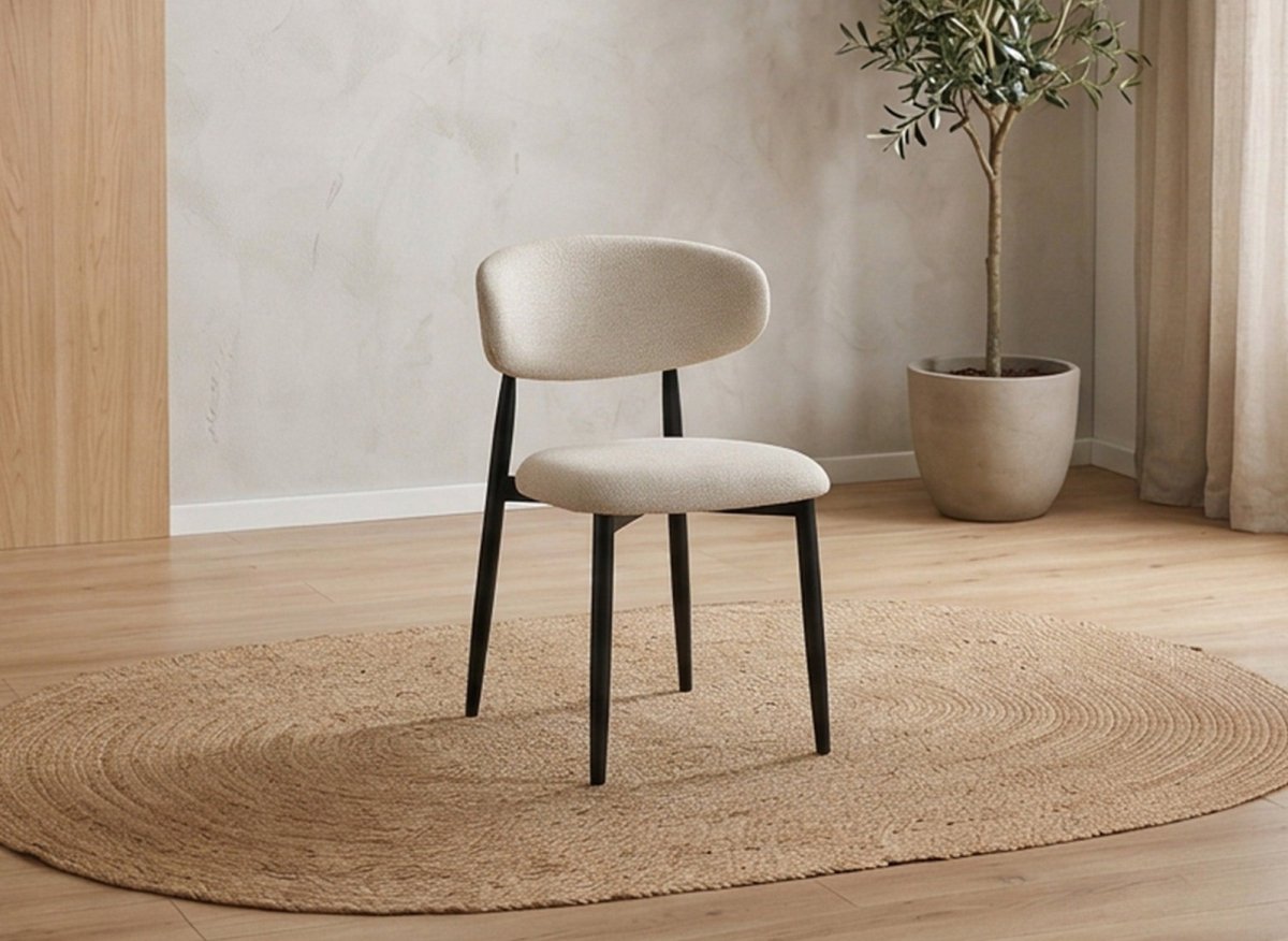 Lot de 2 chaises en tweed écru pieds en métal noir FLAVIA - DécoInParis