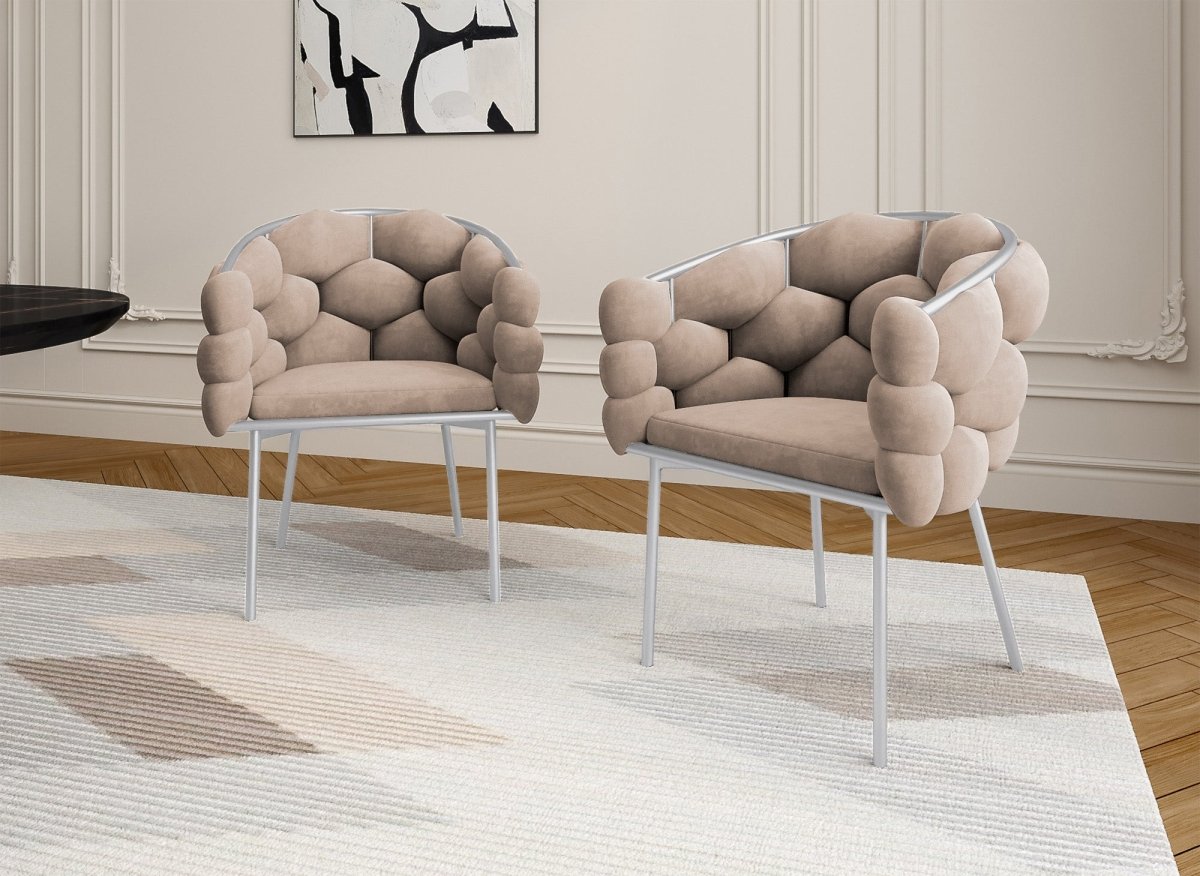 Lot de 2 chaises en velours beige pieds en métal argenté CHARLOTTE - DécoInParis