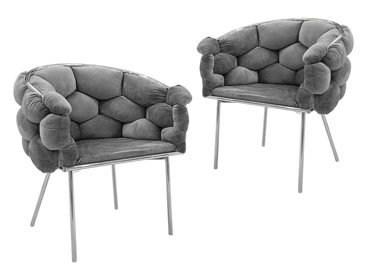 Lot de 2 chaises en velours gris pieds en métal argenté CHARLOTTE - DécoInParis