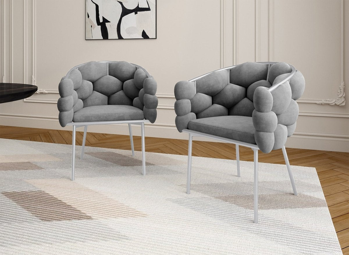 Lot de 2 chaises en velours gris pieds en métal argenté CHARLOTTE - DécoInParis