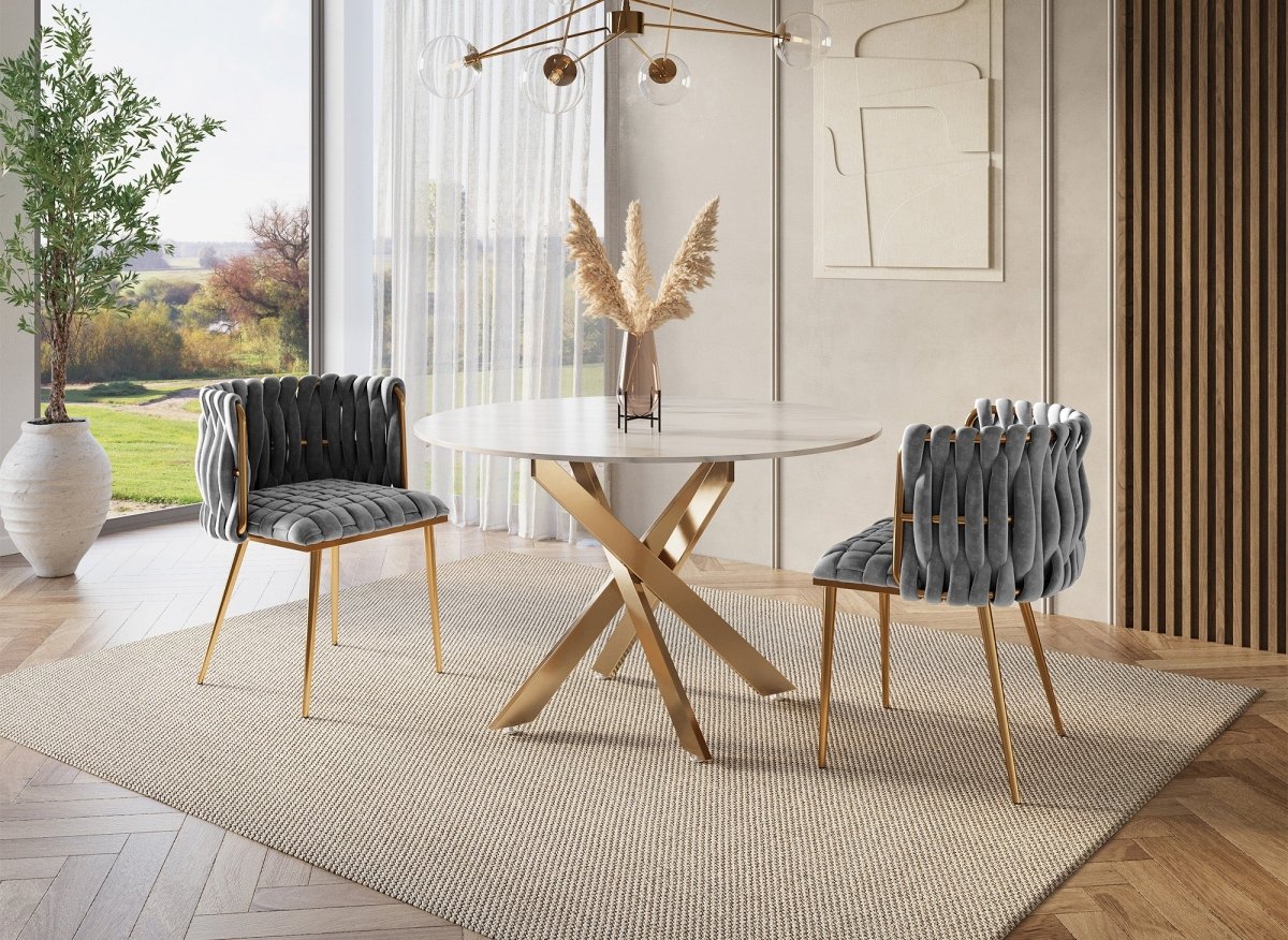 Lot de 2 chaises en velours gris pieds en métal doré POLO - DécoInParis