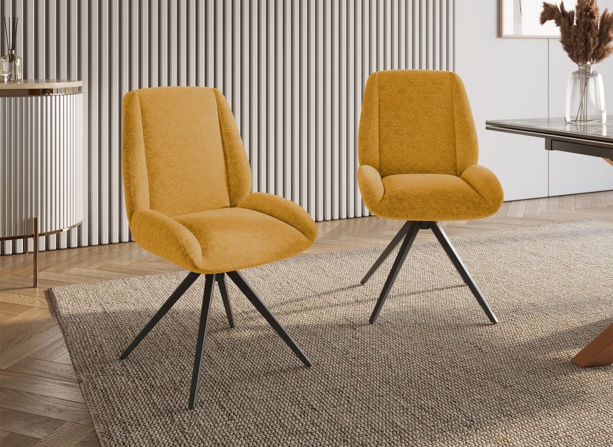 Lot de 2 chaises pivotantes en tissu jaune LUZIA - DécoInParis
