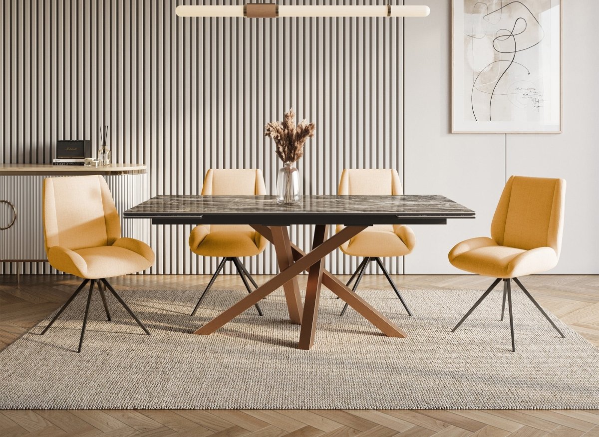 Lot de 2 chaises pivotantes en tissu jaune LUZIA - DécoInParis