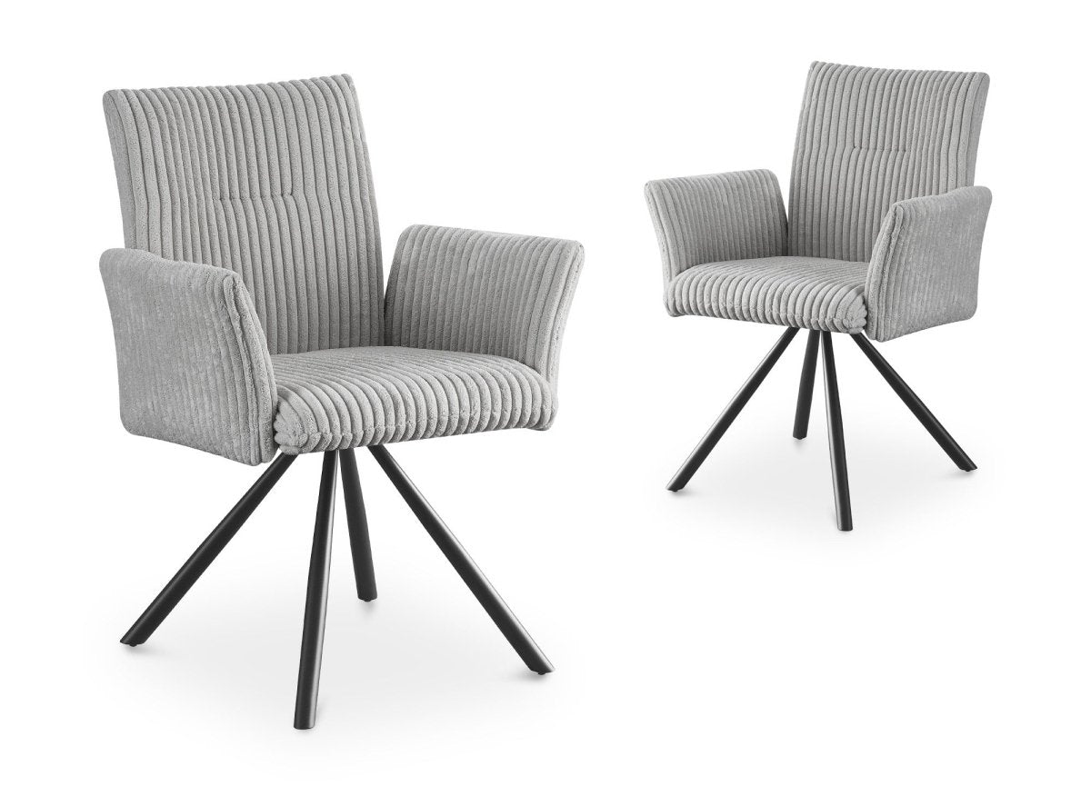 Lot de 2 chaises pivotantes en velours gros côtelé gris HOLLY - DécoInParis