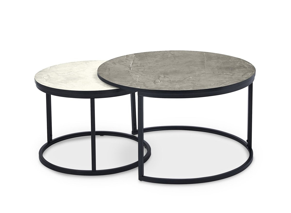 Lot de 2 tables basses rondes gigognes effet marbre DORINE - DécoInParis