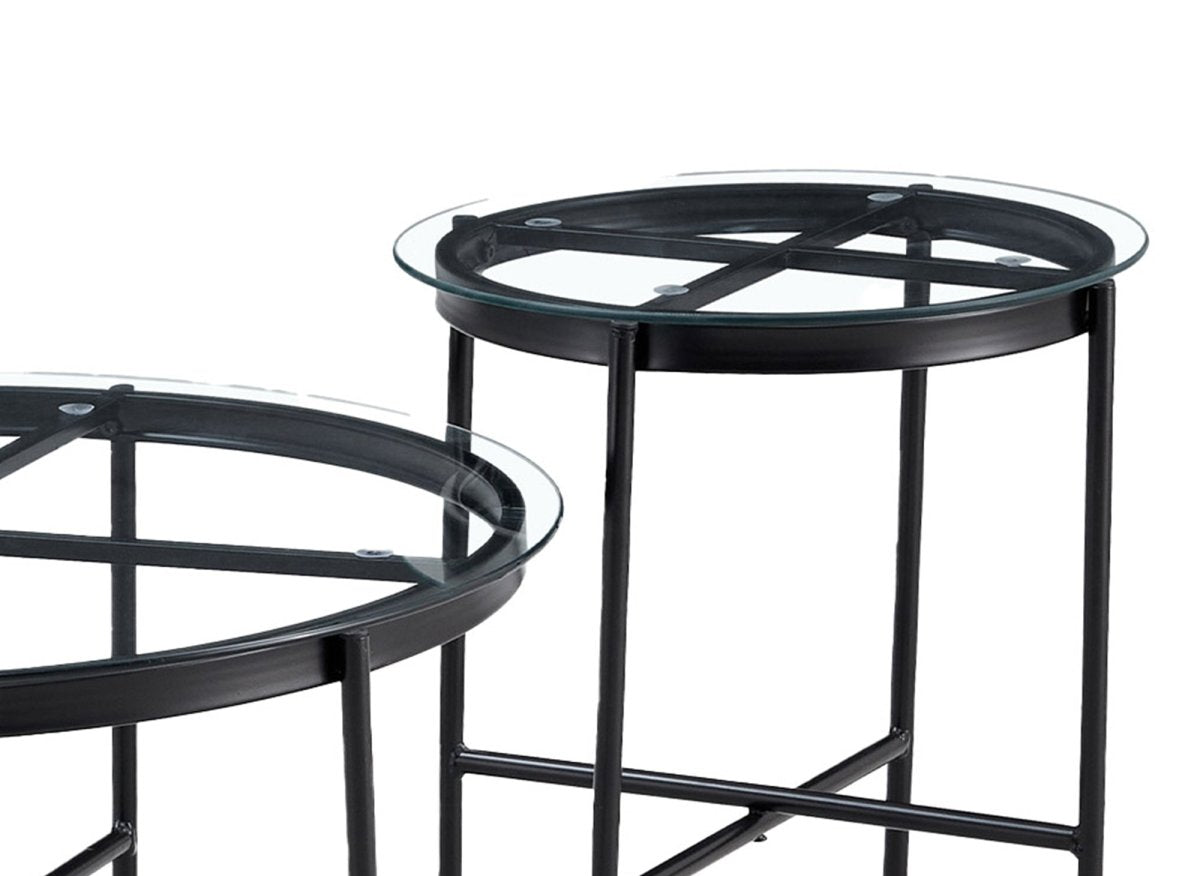 Lot de 2 tables rondes basses en verre et métal MARZIO - DécoInParis