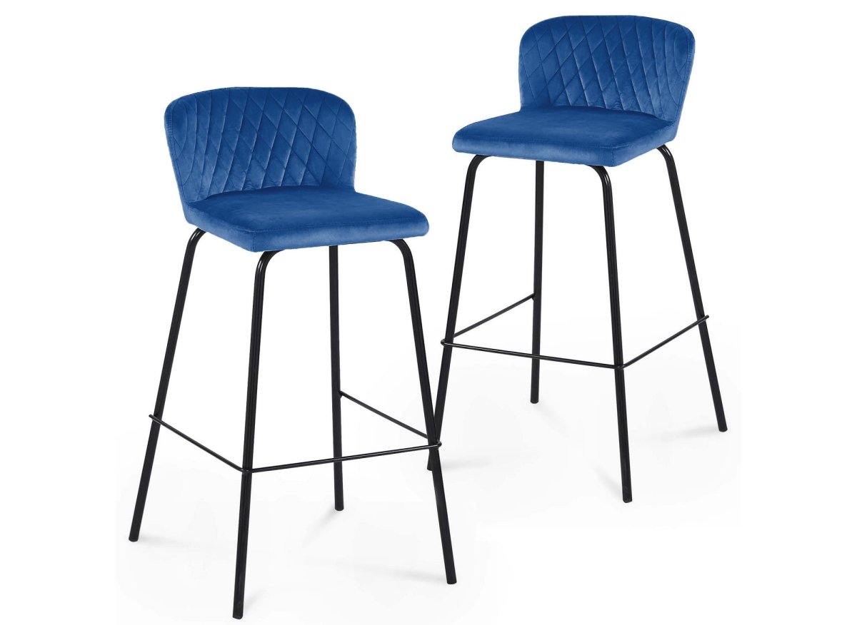 Lot de 2 tabourets de bar design en velours bleu BOSCO - DécoInParis