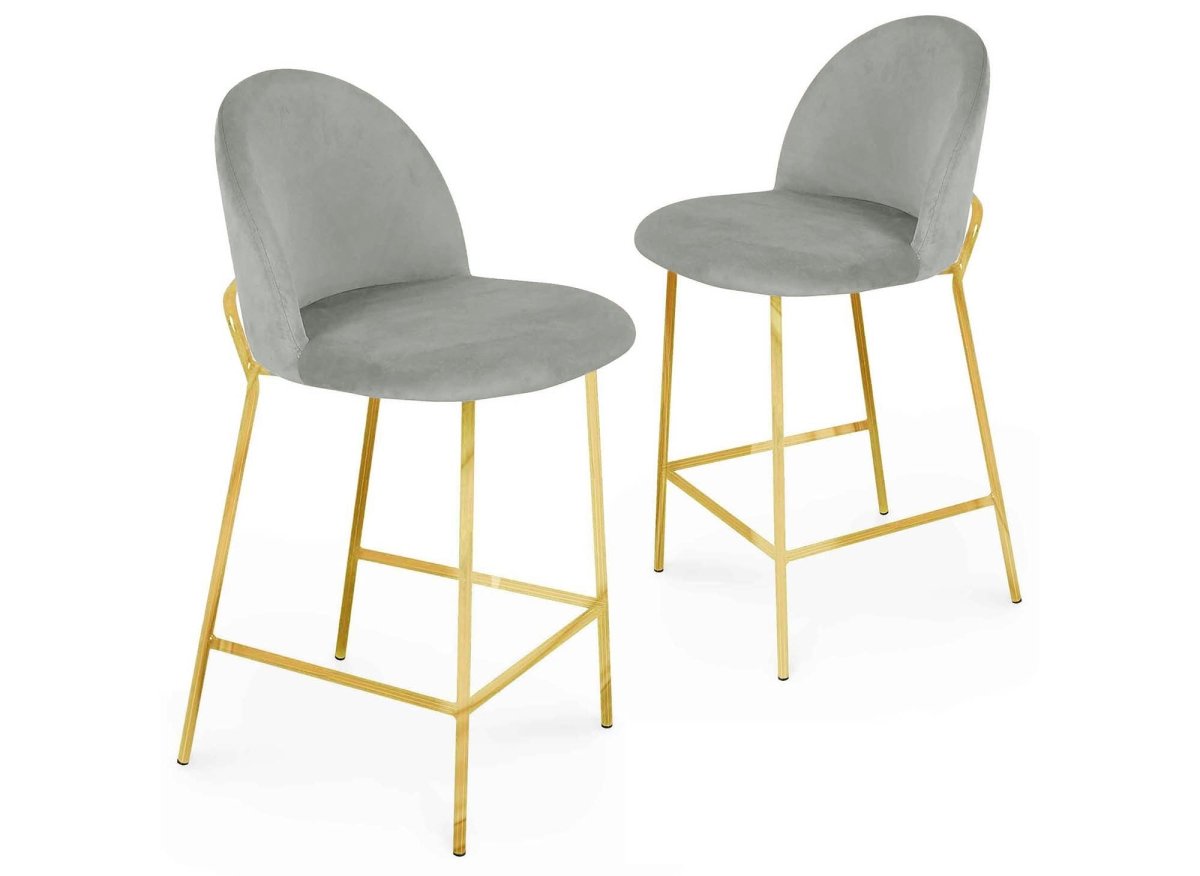 Lot de 2 tabourets de bar design en velours gris ARABEL - DécoInParis