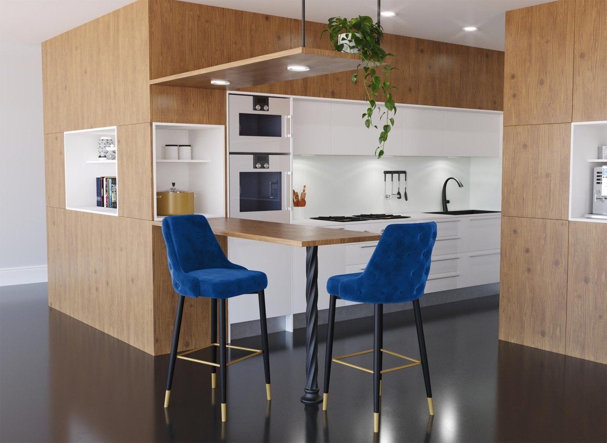 Lot de 2 tabourets de bar en velours bleu DORINA - DécoInParis