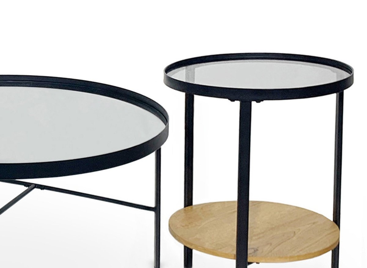 Lot de 3 tables basses rondes en bois et verre RIONA - DécoInParis