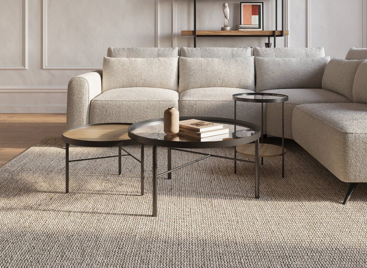 Lot de 3 tables basses rondes en bois et verre RIONA - DécoInParis